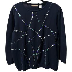 Alfred Dunner Navy Blue Sequin Knit Sweater Women’s 1X Dressy Casual Holiday Top